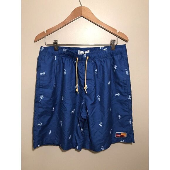 Five Four Hyannis Nautical Print‎ Swim Trunks Pocket Drawstring Sz 33 Blue NWT - Picture 2 of 6